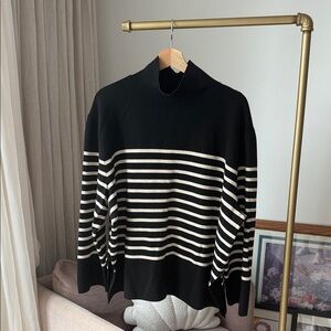 H&M Black and White Striped Turtleneck Sweater, size XL